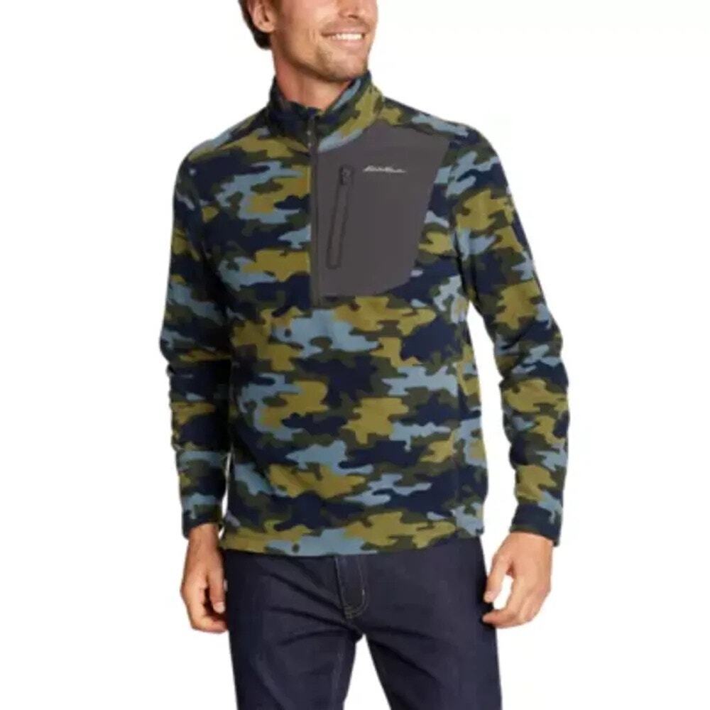 Eddie Bauer First Ascent Cloud Pro Mens Fleece Jacket 1/4 Zip Camouflage sz TL